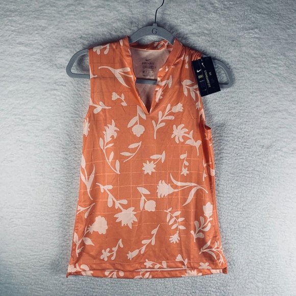 Nike Blouse Top‎ Tank Women's XS Orange Floral Print Golf Standard-Fit 7385 - Picture 1 of 9
